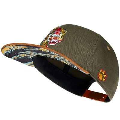 Imagen de Cadency Gorra de béisbol para hombre, diseño tigre asiático, visera recta, calidad premium, duradera, talla única, unisex, color oliva, tamaño ajustable, verde 56/62 cm