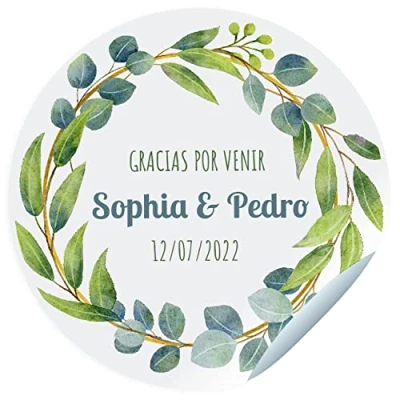 Imagen de ETIKIDS 24 Etiquetas Adhesivas para Celebraciones. Pegatinas Personalizadas con Nombre, Fecha y dedicatoria los Regalos de Tus Invitados.Tamaño 45mm diámetro. (Modelo 1)