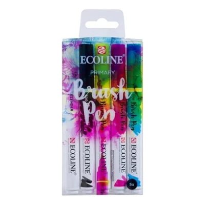 Imagen de Estuche de pinceles Ecoline Primario 5 colores Adición negro y un rotulador blender para una paleta básica Perfecto letras a mano, acuarela, bocetos rápidos toques finales