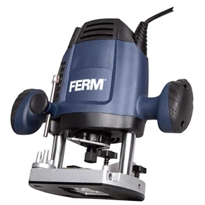 Imagen de FERM Fresadora 1200W 6,8 mm Velocidad variable 3m de cable Incluye juego fresas 3 piezas, anillo copiador, guía paralela y punto transferencia