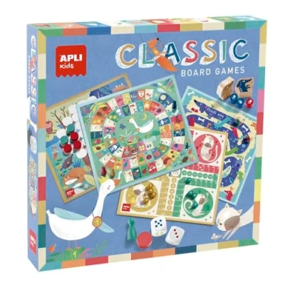Imagen de APLI Kids 19147 juegos reunidos 4 en 1, set de clásicos mesa ilustrados: oca, parchís,escaleras y raya.
