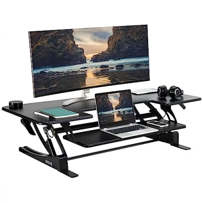 Imagen de VIVO DESK V048V Convertidor de escritorio grande ajustable altura 48 pulgadas, serie V, estación trabajo elevador doble monitor rápido para sentarse y pararse, color negro