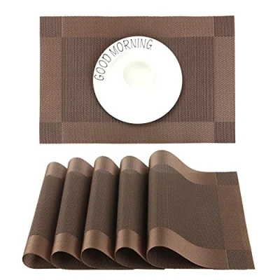 Imagen de CHAOCHI Manteles Individuales Lavables Salvamantele PVC Antideslizantes Resistente al Calor Juego de 6 para la Mesa Comedor Cocina,Marrón