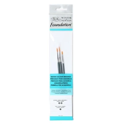Imagen de Winsor &amp; Newton pinceles para acuarela Foundation, set de 3 Unidades, sintéticos, redondos nº y nº5 plano nº1