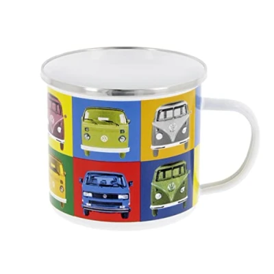 Imagen de BRISA VW Collection Volkswagen Taza grande de esmalte para cafété o cappuccino T1 T3 Bus camping (500 ml/Multicolor/Colorido)