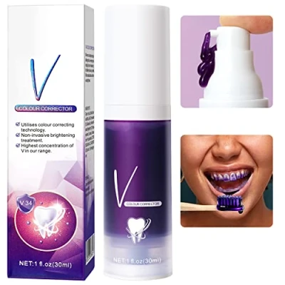 Imagen de pasta de dientes púrpura, mousse blanqueadora dientes, eliminación manchas Blanqueamiento extra, Elimina las manchas, Corrector color, cuidado la limpieza boca