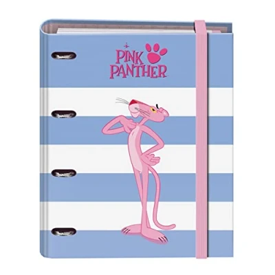 Imagen de Dohe Carpeta Recambio 4 Anillas 32x28x4 cm (Para folios A4) 100 hojas cuadriculadas, goma elástica, separadores, sobre de plástico y compresor Material escolar Pink Panther Stripes