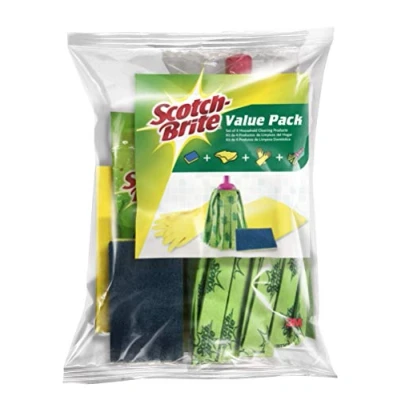 Imagen de Scotch Brite Kit de Limpieza para el hogar, Pack, Incluye Bayeta, Estropajo, Fregona y Guantes
