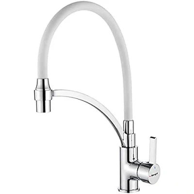 Imagen de Ibergrif, Grifo Monomando para Fregadero con 2 Funciones, Grifería de Cocina Extraible Ducha Mano y Caño Flexible, Blanco
