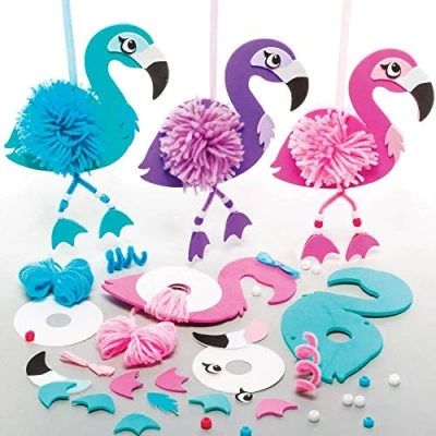 Imagen de Baker Ross FE140 Kits de Manualidades con Pompones Flamenco Paquete 3, arte infantil Haz tu propio pompón esponjoso