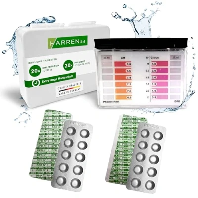 Imagen de harren24 Kit de prueba con 40 pastillas (Rapid) Medidor la calidad del agua y caja 20x DPD 1 Cloro Bromo, Rojo Fenol Valor en pH Análisis piscina