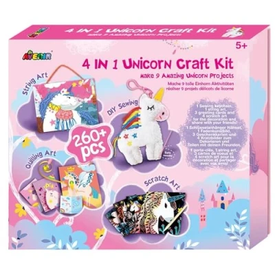 Imagen de Set de 4 Actividades en 1 Manualidades Unicornios Incluye Láminas Rascar y Material para Tejer A Partir 5 Años Avenir Tus Peques