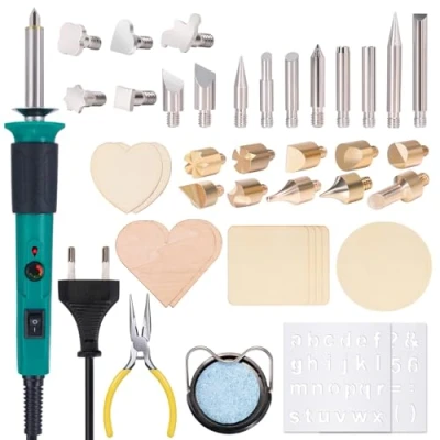 Imagen de YIHUA 930 IV Herramienta de pluma pirograbador madera Kit para quemar con 26 puntas (punta sólida) 2 pirograbado 1 alicate pirografo