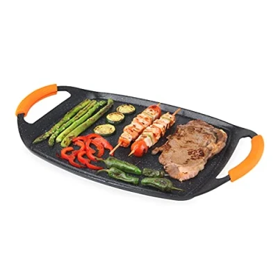 Imagen de Orbegozo GDB 4700 Plancha Grill de Aluminio Fundido, Superficie Antiadherente, Asas Goma, Apta para Lavavajillas, Libre PFOA