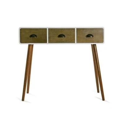 Imagen de Versa Bourne Mueble Recibidor Estrecho para la Entrada o el Pasillo, Mesa Consola, con 3 cajones, Medidas (Al x L An) 80,5 30 90 cm, Madera, Color Blanco