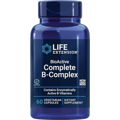 Imagen de Life Extension, BioActive Complete B Complex (Complejo Vitamínico Completo), 60 Cápsulas veganas, Probado en Laboratorio, Vegetariano, Sin Gluten, Soja, No GMO