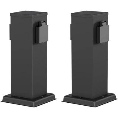 Imagen de ledscom.de 2 Tomas de jardín Columna Polly para Exterior, IP44, vías, Acero Inoxidable, Negro, Angular, 27 cm