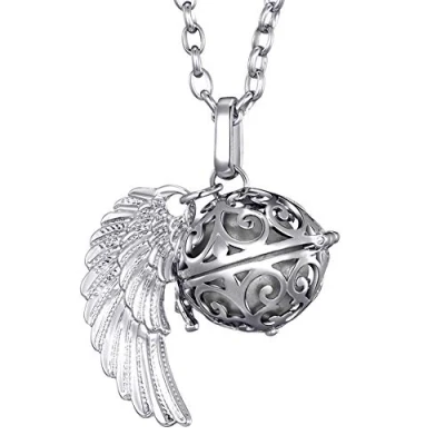 Imagen de Morella Collar ángel de la Guarda Acero Inoxidable 70 cm con Colgante alas y Bola resonancia Color Plata Ø 16 mm para Damas en Bolsa Joyas