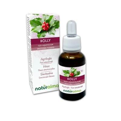 Imagen de Holly o Acebo (Ilex aquifolium) Flores de Bach Naturalma Gotas 30 ml Extracto líquido sin alcohol Esencias florales Vegano y libre