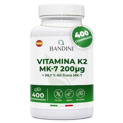 Imagen de Bandini® Vitamina K2 (100% ALL TRANS MK 7) 400 comprimidos Veganos (1 año) Alta Potencia de 200μg K2Vital® Forma Más Pura la Menaquinona Mantenimiento huesos y articulaciones