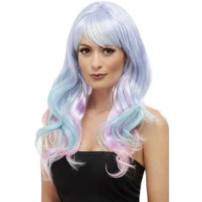 Imagen de Smiffys Peluca Color Pastel Unicornio de Moda, Ondulado, Largo, Resistente al calor/modificable