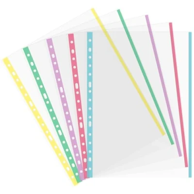 Imagen de Grafoplás Bolsa 25 Fundas Perforadas Borde Colores Pastel Tamaño Folio Acabado Cristal Lomo Reforzado Polipropileno Extra Perfecto Material Escolar y Oficina para Archivador Anillas