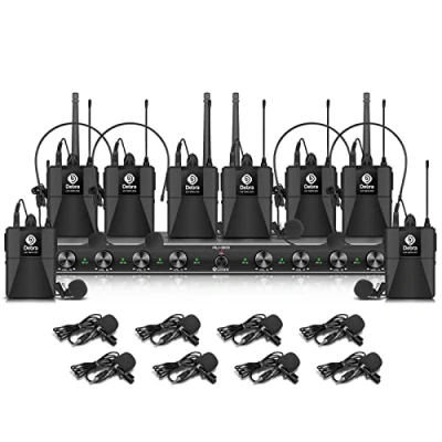 Imagen de D Debra UHF 8 Canales inalámbrico Sistema de micrófono con micrófonos Bodypack inalámbricos, Receptor Metal, Ideal para Karaoke Iglesia Partido (con