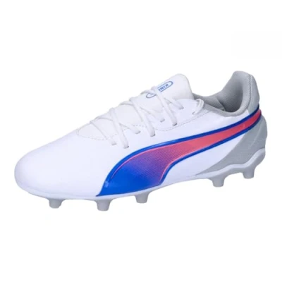 Imagen de Puma KING Match FG/AG JR Unisex Botas de fútbol con tacos para niños, Talla: 31, White/bluemazing/flat light gray Zapatos