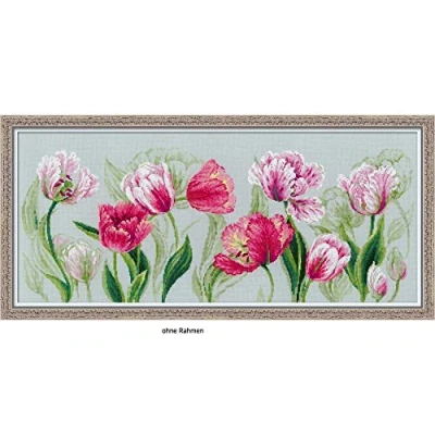 Imagen de Riolis 100/052 Spring Tulips Cross Stitch Kit, algodón, Multi de Color, 70 x 30 0, 1 cm