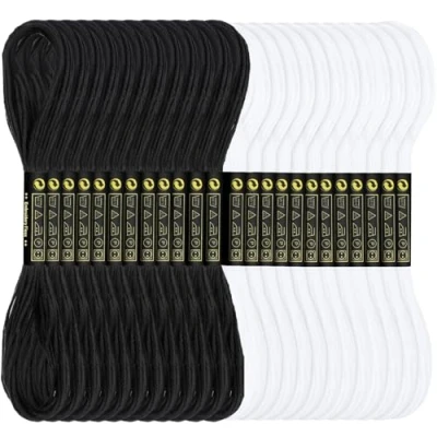 Imagen de Romon Hilos de Bordar, punto Cruz Herramientas Negro y Blanco, para Hacer Pulseras, Bordado Kit Usado en Costura Pulseras ideal el cruz, 8m