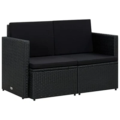 Imagen de vidaXL Sofá de Jardín 2 Plazas con Cojines, Sillón Exterior, Modular, Asiento para Patio Terraza Balcón, Ratán Sintético Negro