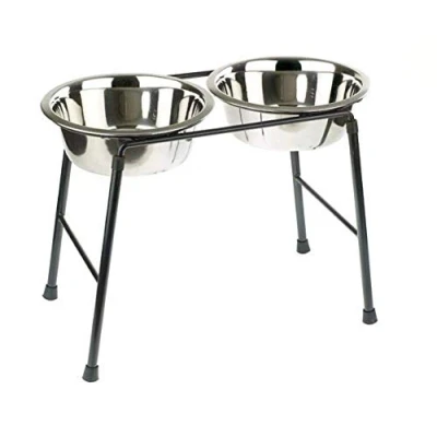 Imagen de Classic Pet Products 4553 Comedero doble con soporte alto y 2 platos de acero inoxidable 1600 ml, 300 mm