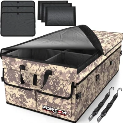 Imagen de FORTEM Organizador de Maletero Coche y SUV para Almacenamiento Caja Plegable con 3 Compartimentos Extra Grande Base Antideslizante Cinchas Ajustables Tapa Extraíble