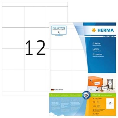 Imagen de Herma 2246176 Etiquetas para impresoras (2400 unidades, 70 x 67.7 mm), blanco