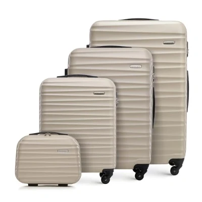 Imagen de WITTCHEN Maleta de Viaje Equipaje Mano Cabina ABS con 4 Ruedas giratorias Cerradura combinación Asa telescópica Groove Line Set Maletas Beis
