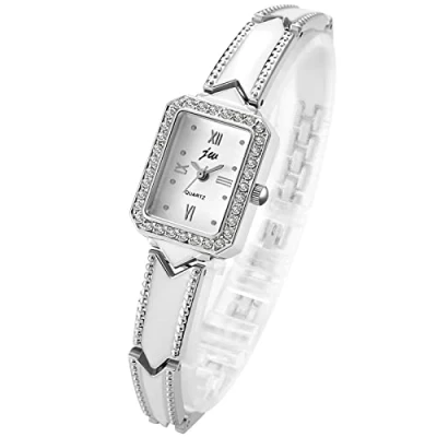 Imagen de Avaner Exquisito Reloj De Moda con Diamantes Imitación Cuadrados, Esfera Números Romanos, Pulsera Cuarzo para Mujer, Plateado