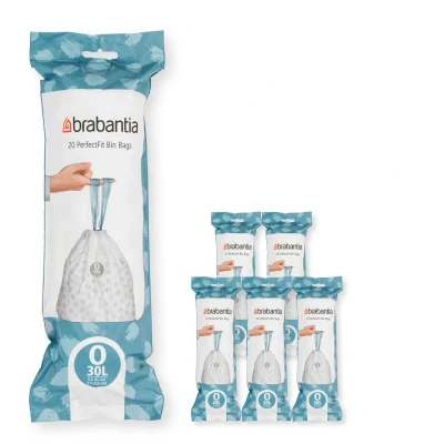 Imagen de Brabantia Bolsas de Basura PerfectFit 6 lotes, Código O, 30L, Resistentes con cinta cierre, 120