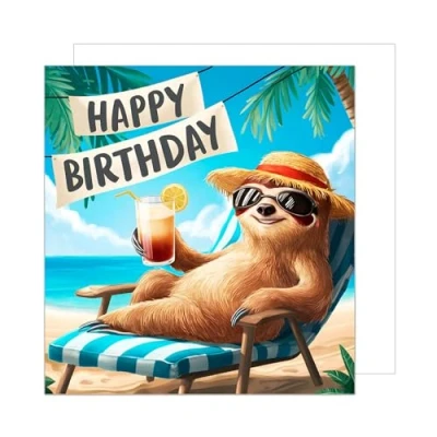 Imagen de Edition Seidel Tarjeta de cumpleaños cuadrada premium con sobre, felicitación Happy Birthday Billet para hombre, mujer, niño, perezoso, playa, bebida, humor divertido (GQ308 SW024)