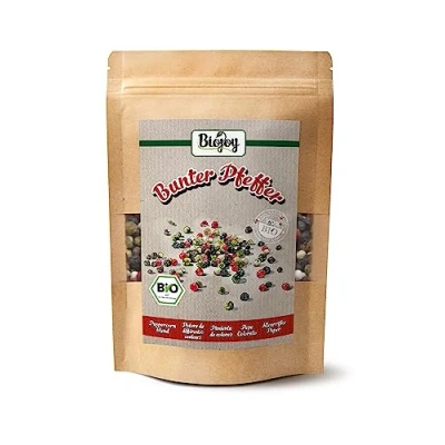 Imagen de Biojoy BIO pimienta de colores (100 g), granos enteros y secos, en grano 4 colores, sin aditivos (blanco, rosa, verde, negra)
