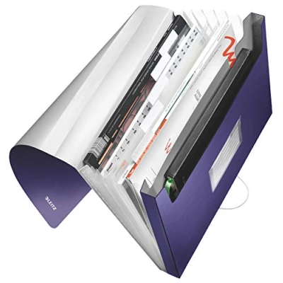 Imagen de LEITZ 39570069 Carpeta acordeón STYLE PP con 6 separadores más 1 extra ancho DIN A4 color azul titán