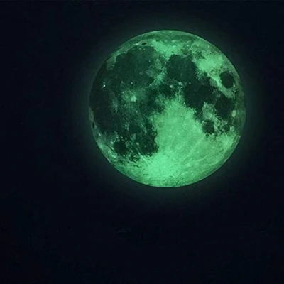 Imagen de Alnicov Calcomanía de pared con luna que brilla en la oscuridad, 11.8 in, decoración verde