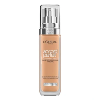 Imagen de L&#039;Oréal Paris Accord Parfait, Base de maquillaje acabado natural con ácido hialurónico, tono piel oscuro, 7.D/W, 30 ml