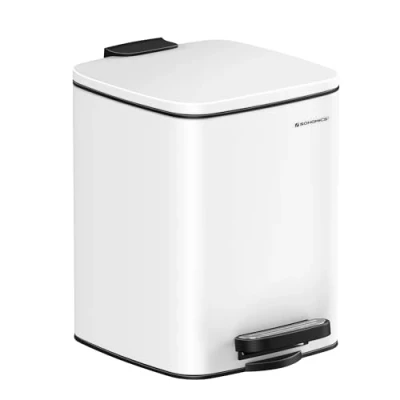 Imagen de SONGMICS Papelera Baño, Cubo de Basura 6 L Compacta, con Pedal, para Espacios Pequeños, Tapa Cierre Suave, Acero, Blanco LTB590W0602