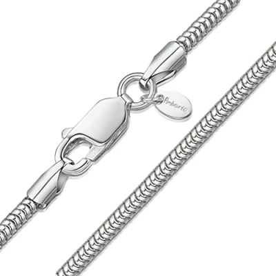 Imagen de Amberta® Joyería Collar Fina Plata de Ley 925 Cadena Serpiente 1.9 mm 45 55 65 cm (45cm)