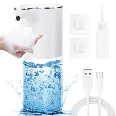 Imagen de Automatico Dispensador Jabon Baño, 400 ml de jabón automático para Pared, Carga USB con Sensor Cocina, Apto Hotel Blanc