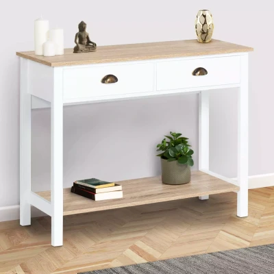 Imagen de IDMarket ISIS Consola de 2 cajones Vintage 1 estante Madera y Blanco