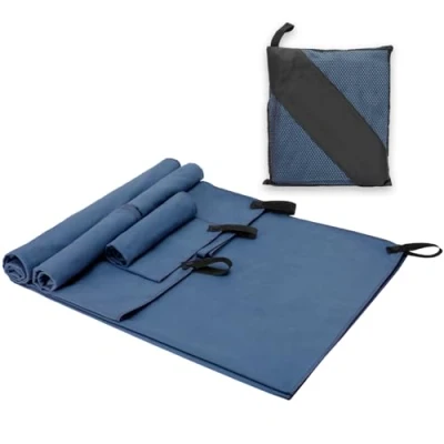 Imagen de Alyvisun 4 Piezas Toalla Microfibra, Gimnasio/Toalla Deporte Absorbente y de Secado Rápido, Toallas Viaje Ligera Compacta en 3 Tamaños para Yoga Acampar Playa Azul