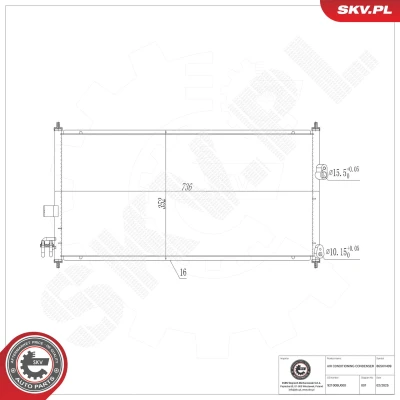 Imagen de ESEN SKV 86SKV499 Condensador con secador Aluminio 736mm NISSAN: Almera Tino (V10) 1.8, 2.0, 2.2 dCi 2000 2006