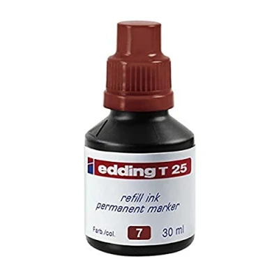 Imagen de edding T 25 tinta de recambio para rotuladores permanentes marrón 30 ml con sistema dispensador gotas, rellenar rápidamente casi todos los