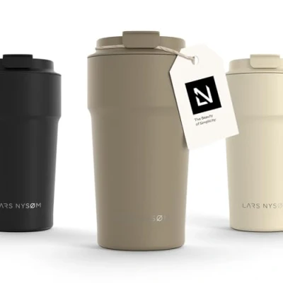 Imagen de LARS NYSØM Taza térmica café para llevar Termo de 0,5 litros con aislante Travel mug acero inoxidable a prueba fugas el y té (Taupe Brown, 500ml)